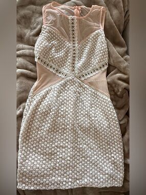 PrettyLittleThing Blush Pink & White Lace Mini Dress